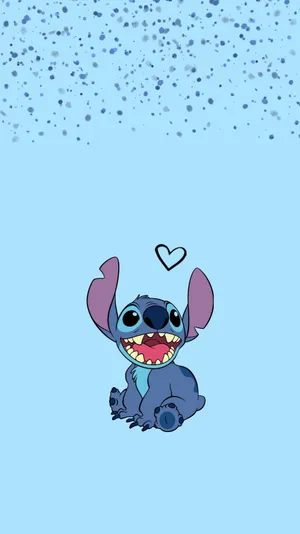 Stitchy Is Sitting On A Blue Background With A Heart Wallpaper
