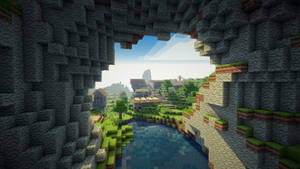 Stone Cave And Oak Village Minecraft Hd Wallpaper