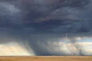 Storm Lightning Strikes At Desert Wallpaper
