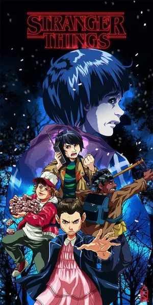 Stranger Things Cartoon Eleven And Gang Wallpaper