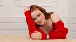 Stranger Things Cast Sadie Sink Red Dress Wallpaper