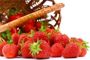 Strawberries Spilling From Basket Wallpaper