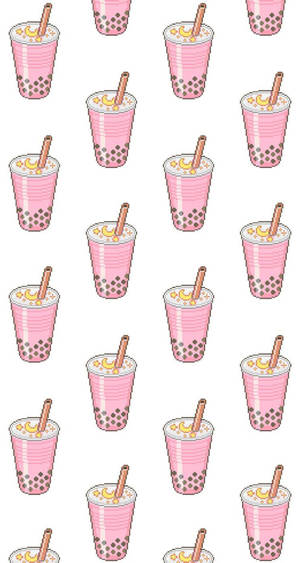 Strawberry Bubble Tea Patterns Wallpaper