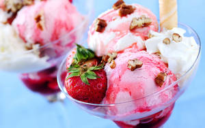 Strawberry Ice Cream Scoops Wallpaper