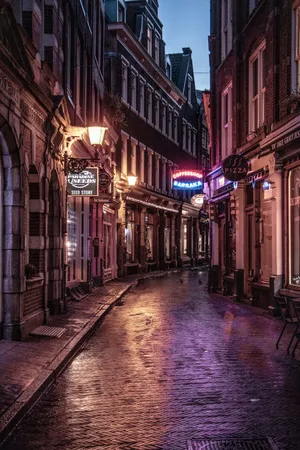 Street With Night Bars Wallpaper