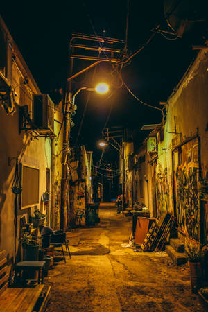 Street With Yellow Lights Wallpaper