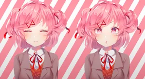 Striped Natsuki Art Doki Doki Literature Club Wallpaper