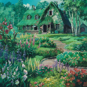 Studio Ghibli Scenery House With Garden Wallpaper