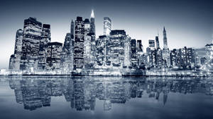 Stunning Black And White Aerial View Of Manhattan Skyline Wallpaper