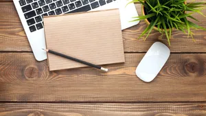 Stunning Brown Wooden Office Desk Wallpaper