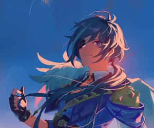 Stunning Kaeya Skyline At Night Wallpaper