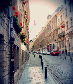 Stunning View Of Flower Decorated Balconies In Brussels Wallpaper