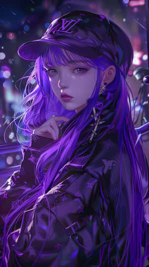 Stylish Anime Girlin Louis Vuitton Purple Wallpaper