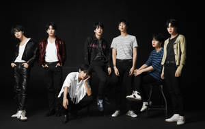 Stylish Bts Group Photo In Black Wallpaper