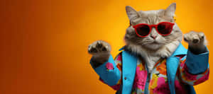 Stylish Cat Dancing Party Attire Wallpaper