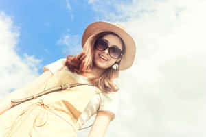 Summer Joy Smiling Woman With Hat And Sunglasses Wallpaper