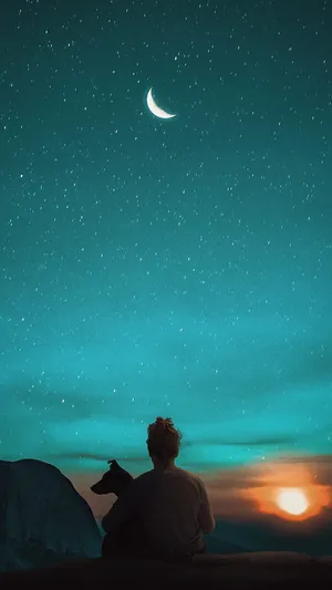 Sun And Moon In Turquoise Sky Wallpaper