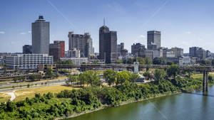 Sun Setting Over The Iconic Memphis Skyline Wallpaper