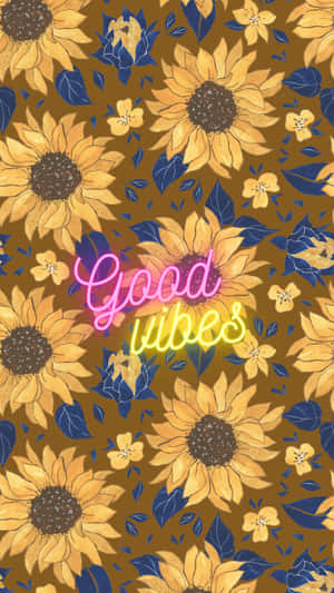 Sunflower Texture Over Neon Good Vibe Wallpaper