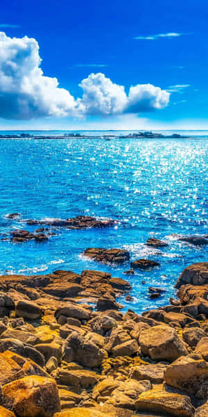 Sunny Day Blue Beach Stone Wallpaper