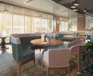 Sunny Diner Interior Illustration Wallpaper