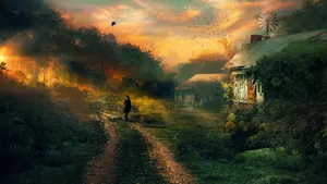 Sunrise Kite Flying Fantasy Art Wallpaper