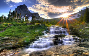 Sunrise Waterfall Glacier National Park Wallpaper