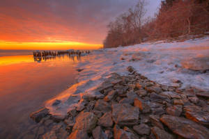 Sunset And Seashore Stone Wallpaper