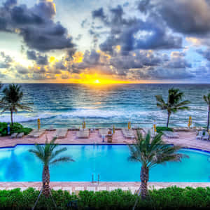 Sunset Beachside Pool Paradise Wallpaper