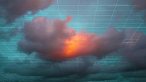 Sunset Clouds Under Grid Aesthetic Wallpaper