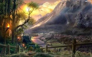 Sunset In A World Fantasy Metropolis Wallpaper