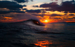 Sunset Ocean Big Wave Wallpaper