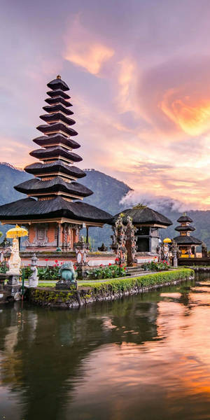 Sunset Scenery Temple Bali Indonesia Wallpaper