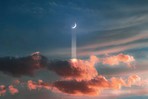 Sunset Sky With Crescent Moon Wallpaper