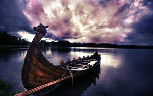 Sunset Viking Ship Hd Wallpaper