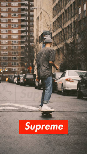 Superior Person On Skateboard Supreme Logo Wallpaper