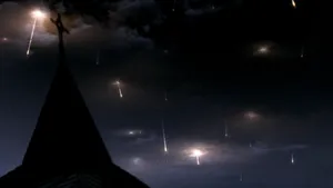 Supernatural Church Roof And Meteors Wallpaper