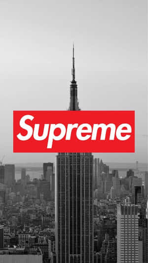 Supreme Logo In Black And White With The Empire State Building Wallpaper