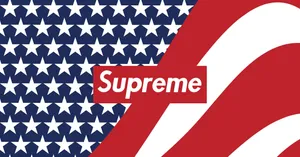 Supreme Logo On An American Flag Background Wallpaper