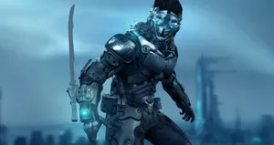 Sword And Armored Warrior Of Cyberpunk Wallpaper