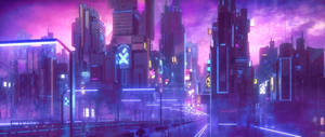 Synthwave City And Buildings Wallpaper