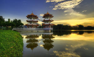 Tall Chinese Houses On River Wallpaper