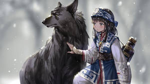 Tamaskan Anime Dog With Girl Wallpaper