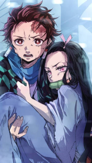Tanjiro And Crying Nezuko Wallpaper