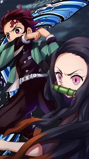 Tanjiro And Nezuko Fight Together Wallpaper