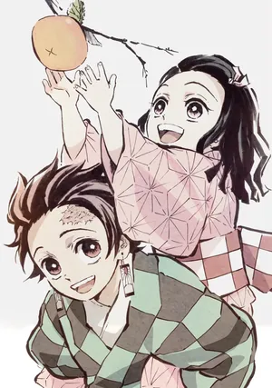 Tanjiro And Nezuko Playing Wallpaper
