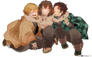 Tanjiro Hugging With Friends Wallpaper