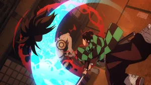 Tanjiro Kamado Fighting Lower Moon In Demon Slayer Wallpaper