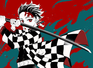 Tanjiro Red And Green Wallpaper