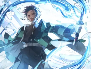 Tanjiro Surround With Water Wallpaper